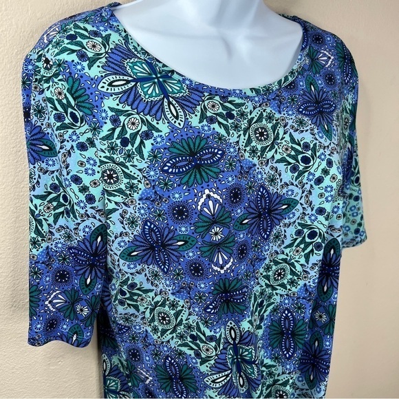 Small East 5th Blue Paisley Boho Short Sleeve Stretch Top Twist Tie Accent - Picture 4 of 7